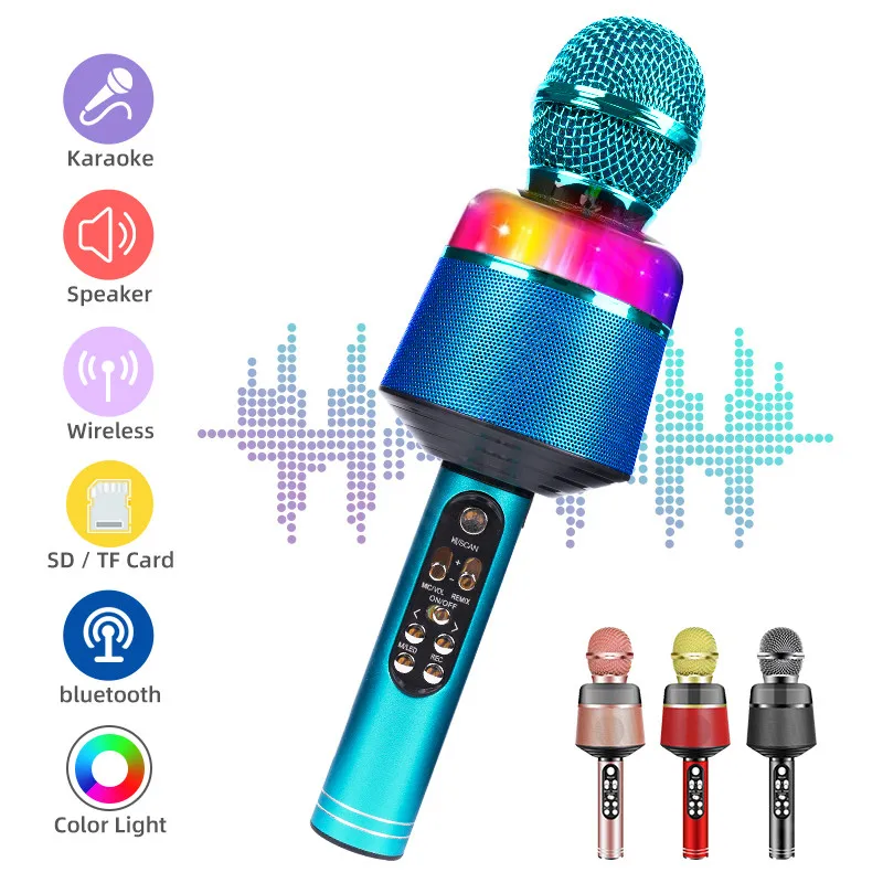 

Новый Bluetooth беспроводной микрофон ручной микрофон для караоке USB мини домашний KTV для музыки профессиональный динамик плеер для вокала, с ре...