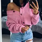 Женская трикотажная короткая куртка, Свободный укороченный свитер, кардиган с пуговицами, свитера, топы, повседневная куртка, 2020