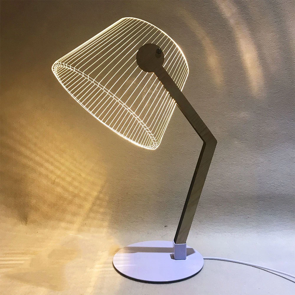 

1PC 3D Effect Stereo Vision LED Desk Lamp Wood Support Acrylic Lampshade LED Night Lamp Living Room Bedroom Reading Light JQ