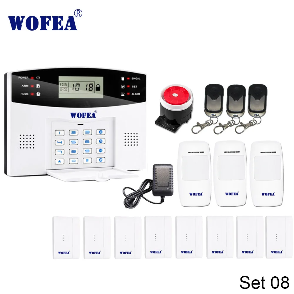 Set 08 Wofea IOS Android APP управление беспроводной домашней безопасности GSM сигнализация Система Двусторонняя Интерком SMS уведомление для отключения питания - Цвет: Set 08