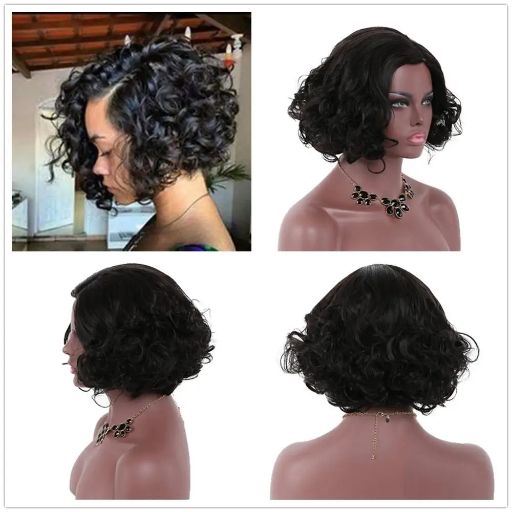 

Парики из искусственных волос без шапочки-основы короткий черный парик с чёлкой вечерние парики из натуральных волос