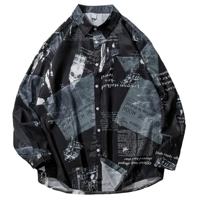 

Men Shirts Long Sleeve Printed Chic Daily Outwear Loose Oversize Mens Korean Style Streetwear Harajuku Ins Trendy Ulzzang New