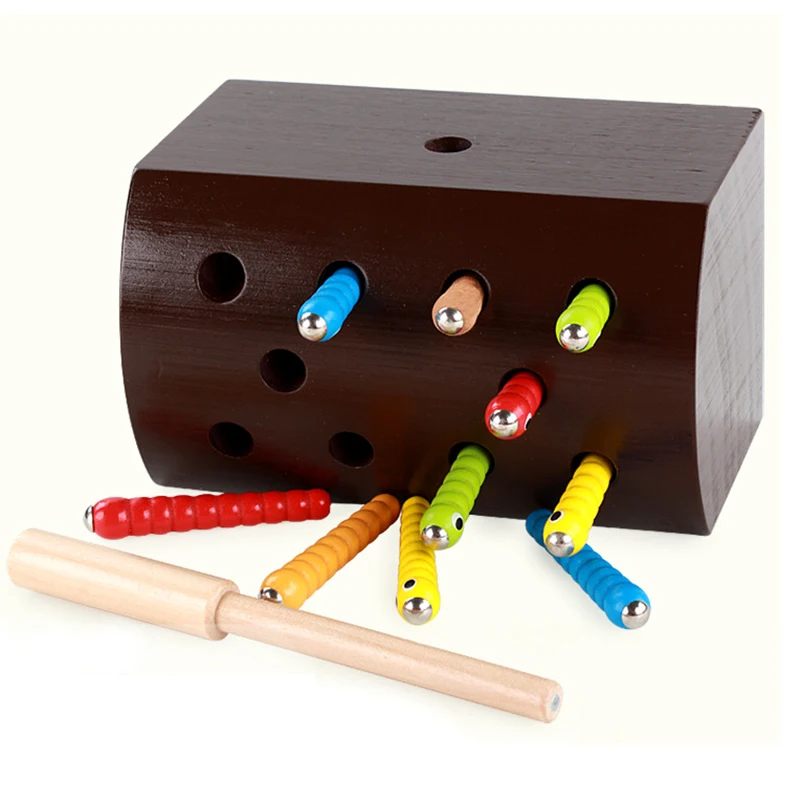 Детские игрушки животные ловят насекомых деревянные червей игра для малышей