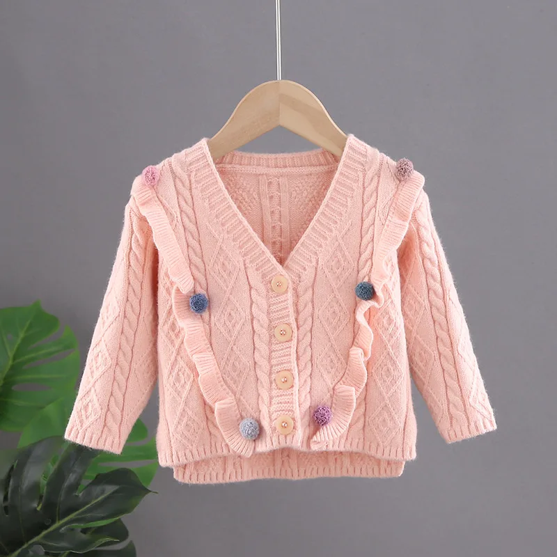 Милая осенняя одежда для маленьких девочек-подростков Вязаный свитер с меховым