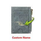 Держатель для карт на молнии с именем под заказ, персонализированный кошелек для мужчин и женщин, мини-кошелек для мелочи, тонкий держатель для удостоверения личности, кредитных карт, для праздничного подарка
