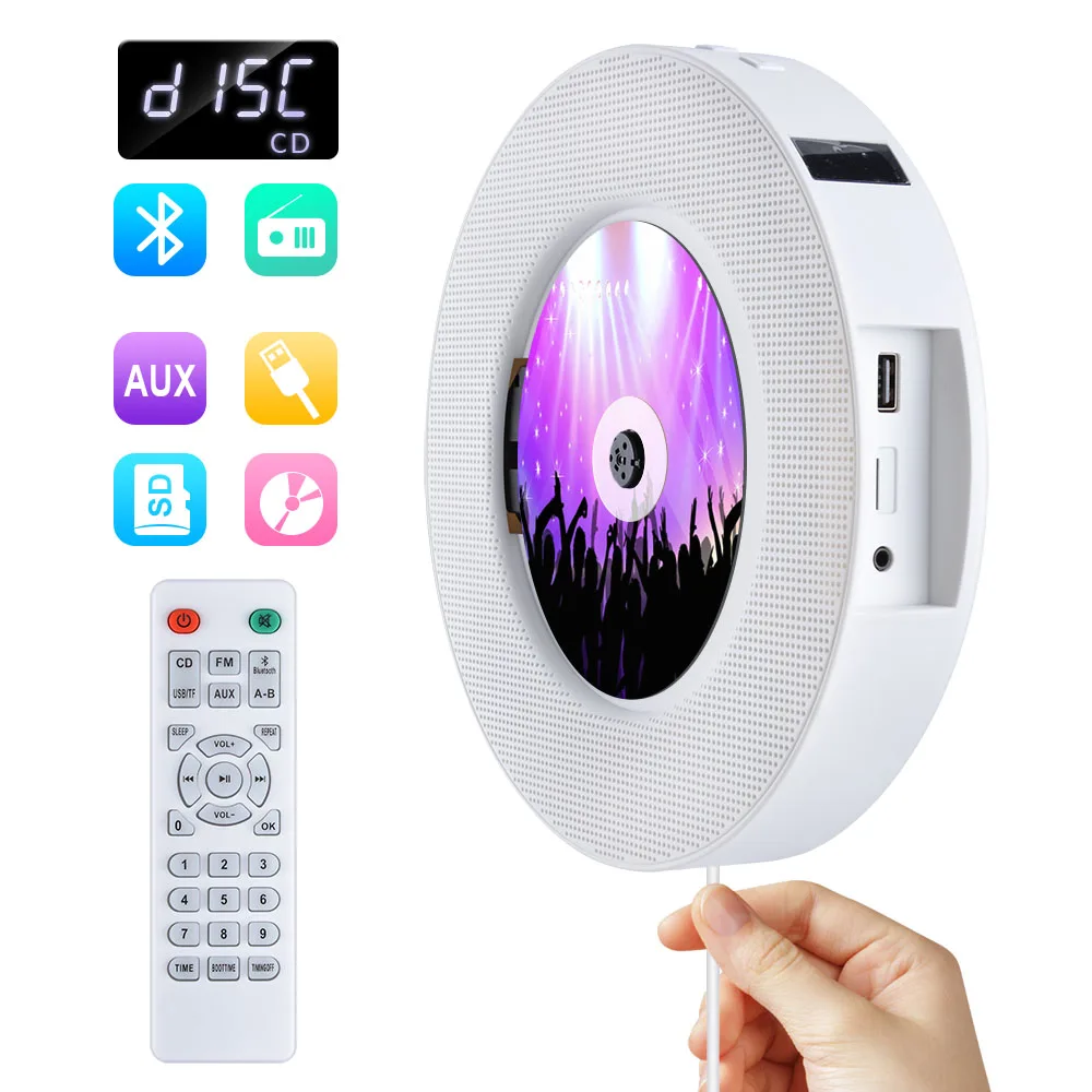 Remote Control Portable CD Player Bluetooth Desk Stand Wall Mountable Walkman LCD Display Home Audio Boombox Radio | Электроника