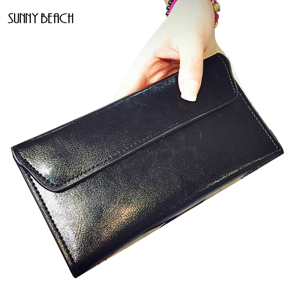 Женский кошелек из натуральной кожи удлиненный клатч воловьей с магнитной