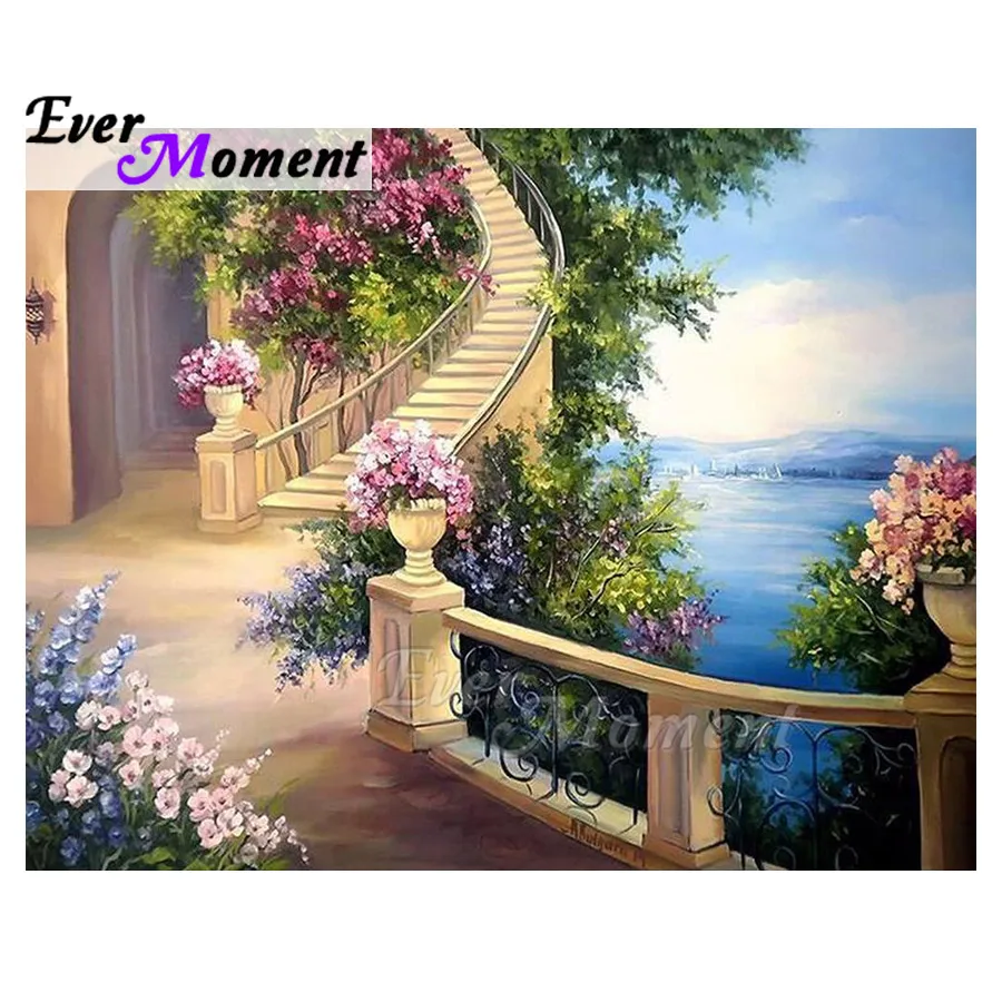 Алмазная живопись с изображением стразы лестницы озера пейзажа|Алмазная мозаика