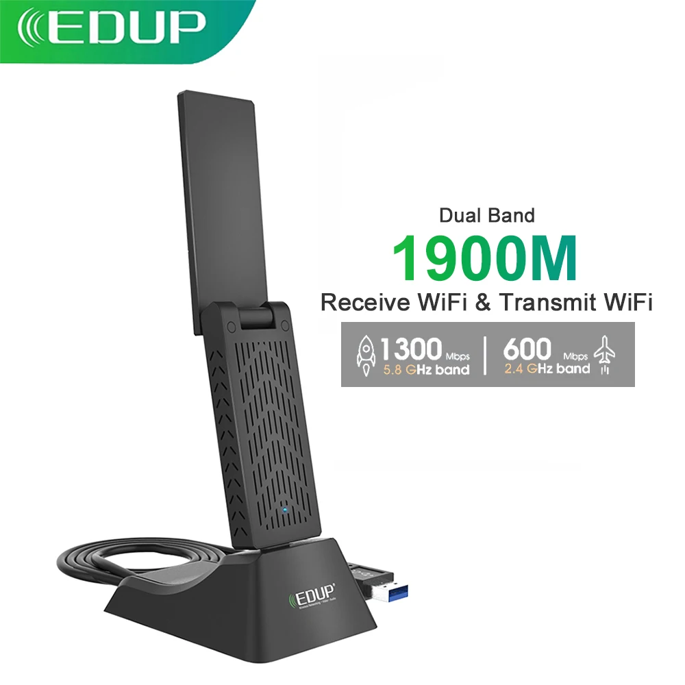 

EDUP Wireless USB WiFi Adapter 1900Mbps 2.4Ghz/5Ghz Long Range Receiver USB3.0 Wifi Network Card With Magnetic Base For Computer