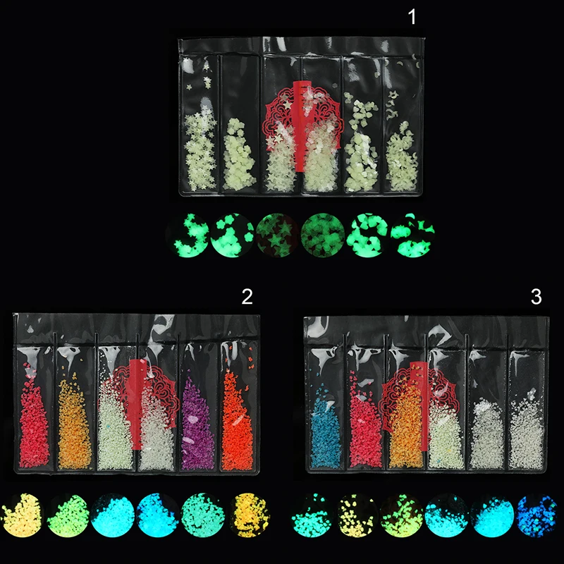 6 моделей/Сумка для ногтей блестки пластинки светятся в темноте светящаяся