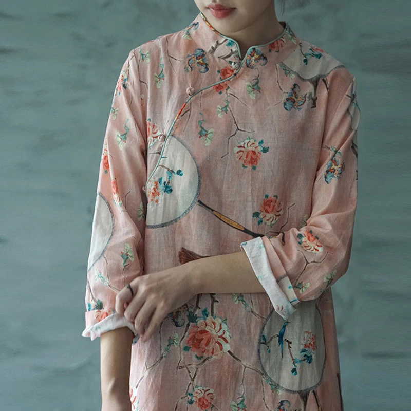 Осеннее модное ретро хлопковое белье цветочный принт стенд пластины платья с