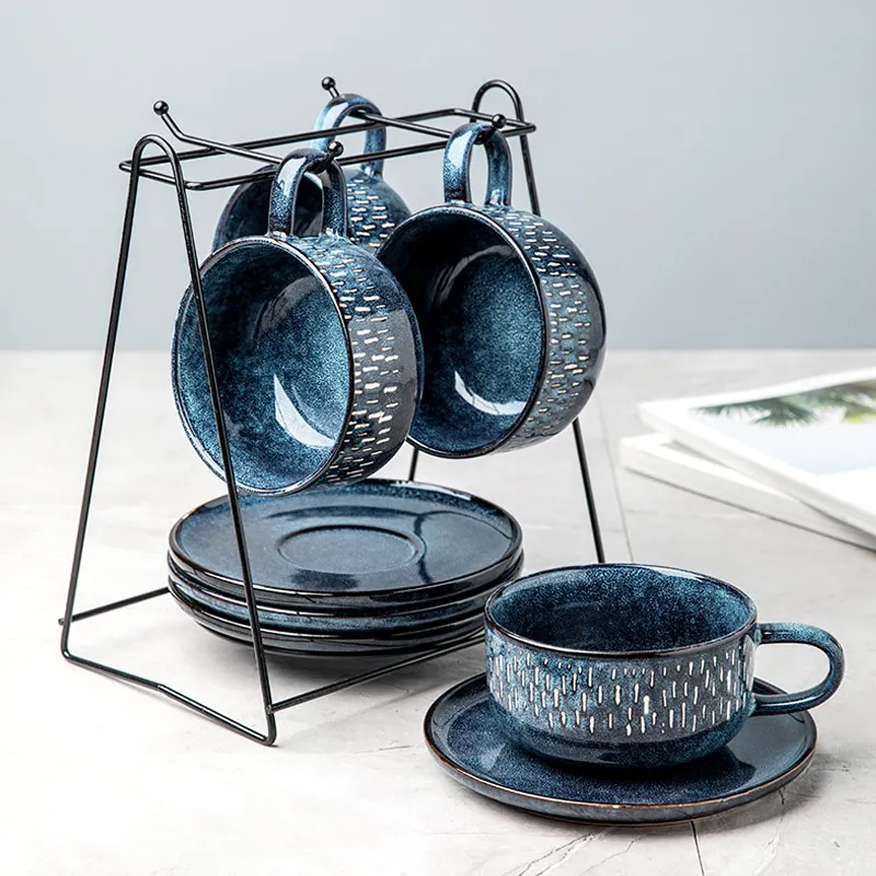 Европейский роскошный эспрессо чайная чашка и набор блюдец винтажный синий