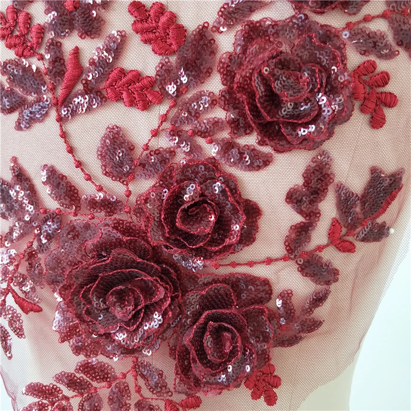 Кружевная аппликация Ципао для детской одежды винно-красный белый 3D цветок