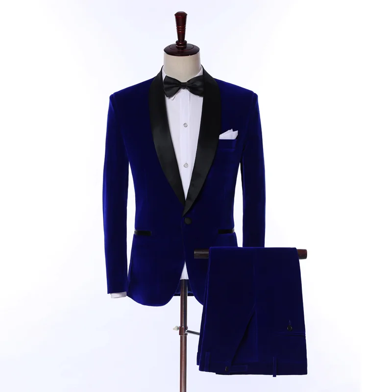 

Мужской темно-синий бархатный блейзер, брюки, мужской костюм, смокинг для жениха для официального свадебного костюма, Мужская одежда, куртк...