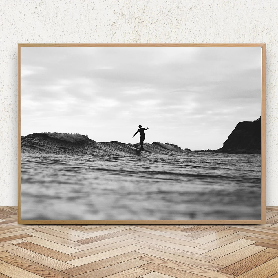 Холстовая живопись "Черно-белый плакат Surf California Wall Art Ocean Print Beach Modern Surfing Coastal Pictures Home Decor".