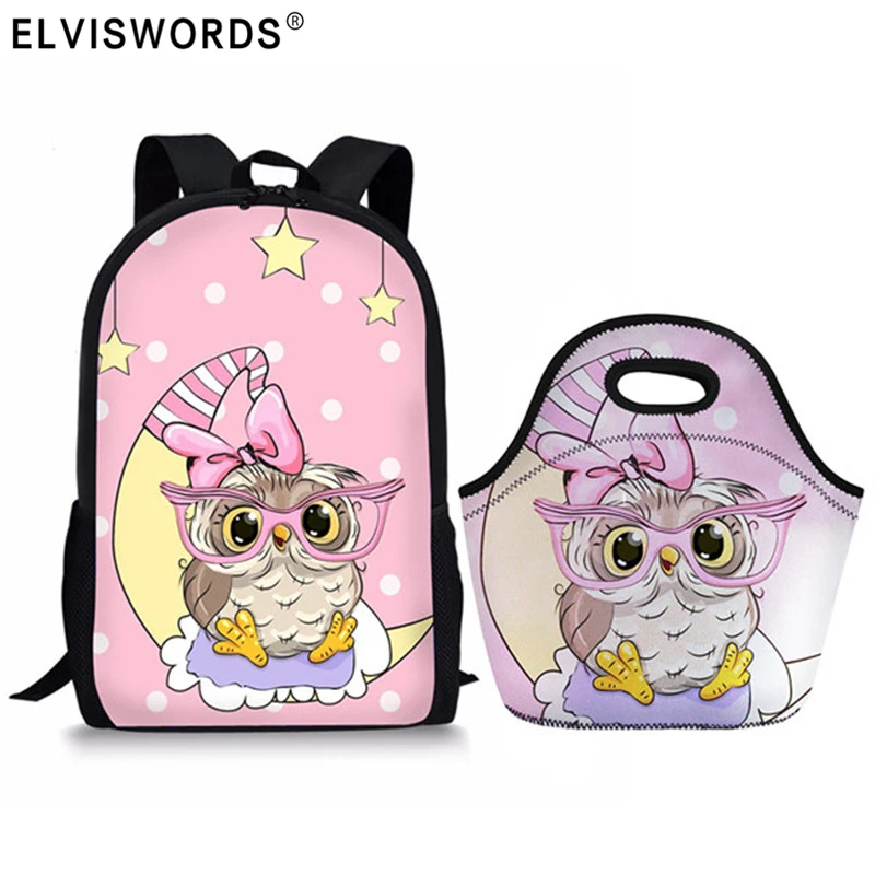 Милые школьные сумки с принтом совы, 2 шт./компл., ортопедический рюкзак для девочек и мальчиков, школьная сумка для детей, сумка для книг для ...