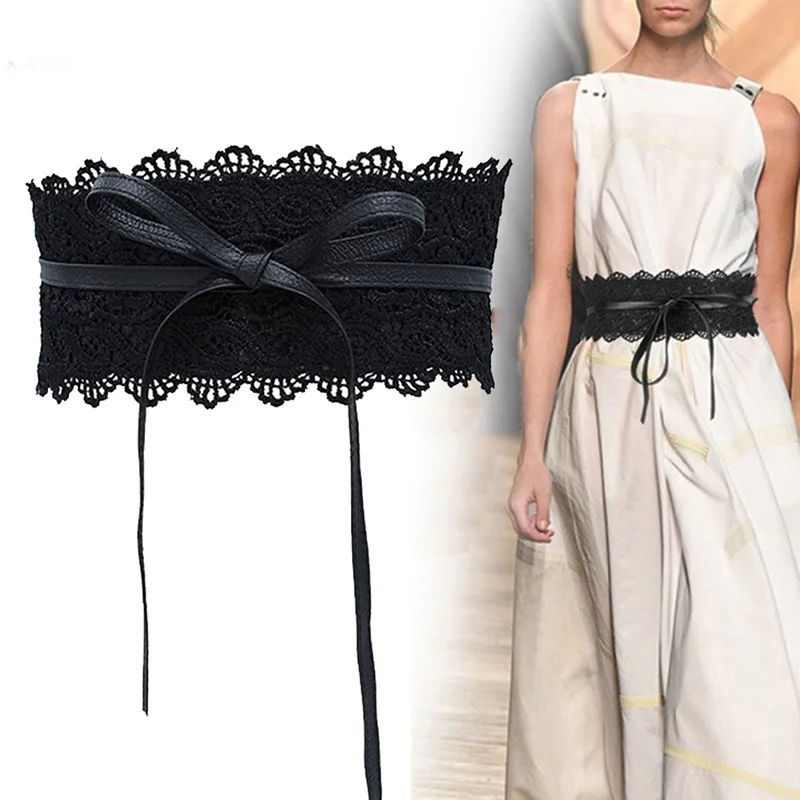 

Fashion Waist Belts Women Lace Wide Belt Bowknot Weaving Belt Boho Waist Band