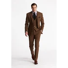 Новый дизайн, коричневый твидовый мужской костюм для свадьбы, приталенный смокинг, блейзер для жениха, костюмы для выпускного вечера, костюм-тройка (пиджак + брюки + жилет)
