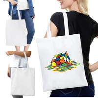 3d pattern womens canvas shopping bag foldable female shoulder eco handbag tote reusable grocery shopper bags