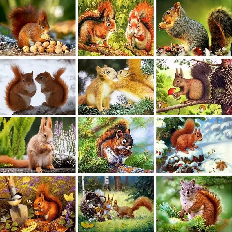 

GATYZTORY Oil Painting By Numbers For Adult child Squirrel Animals Frameless Home Decor Digital Painting on canvas For Unique Gi