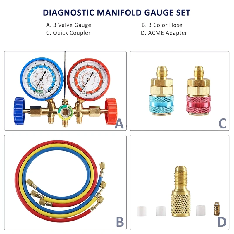 Автомобильный манометр для кондиционера измеритель Freon хладагента R134A R12 R22 R502 -