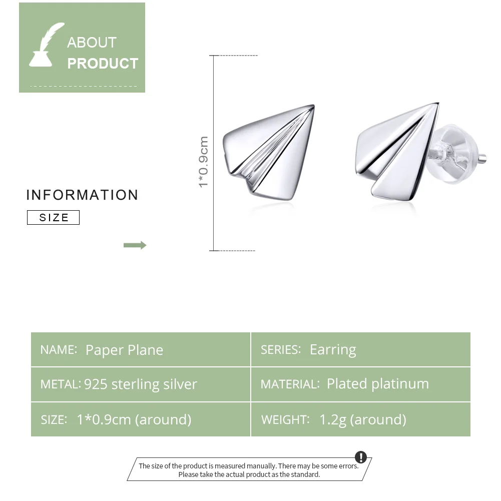 WOSTU Аутентичные серьги-гвоздики из стерлингового серебра 925 пробы с бумажным