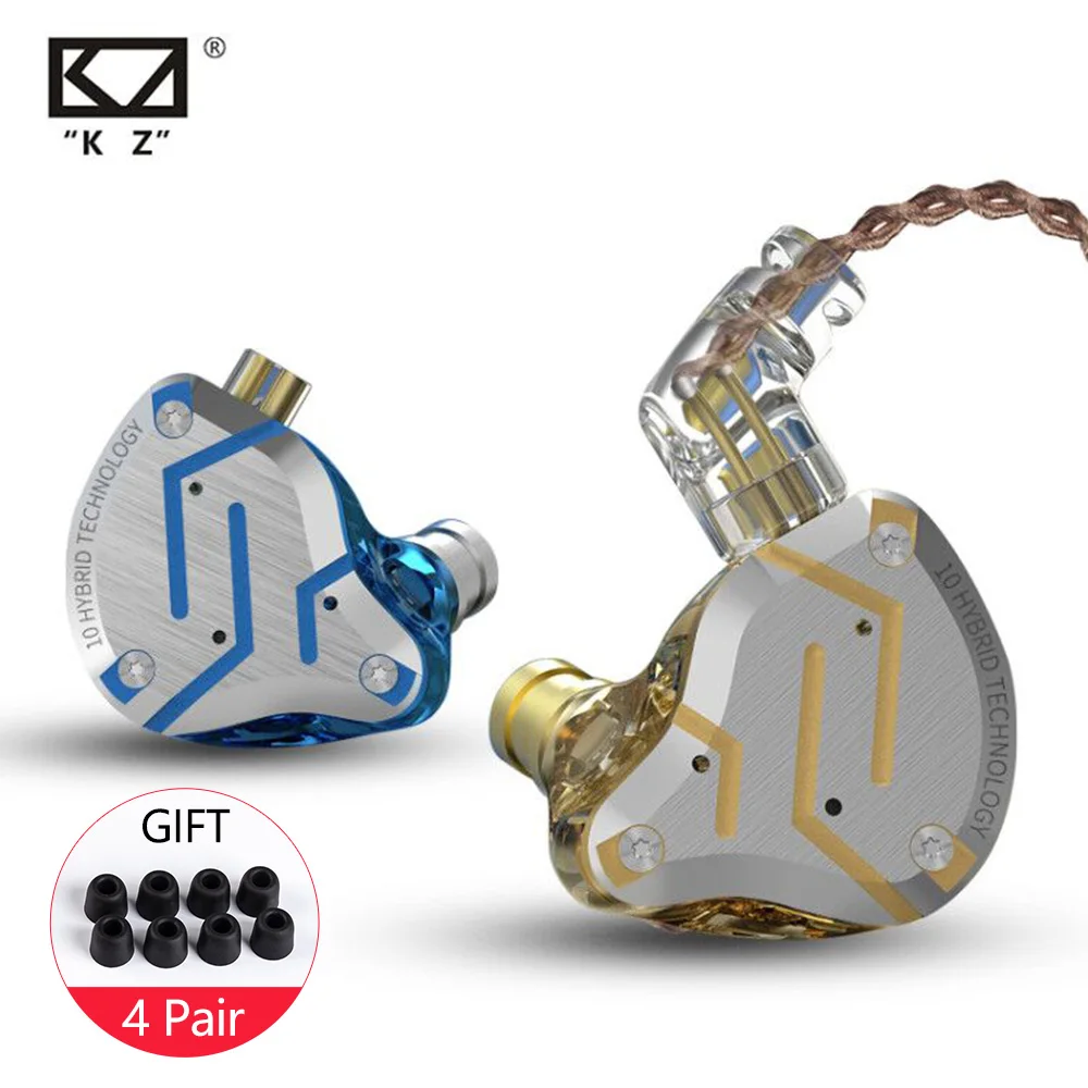 KZ ZS10 Pro Наушники 4BA + 1DD гибридные наушники вкладыши HIFI гарнитура DJ монитор ZS10PRO AS10