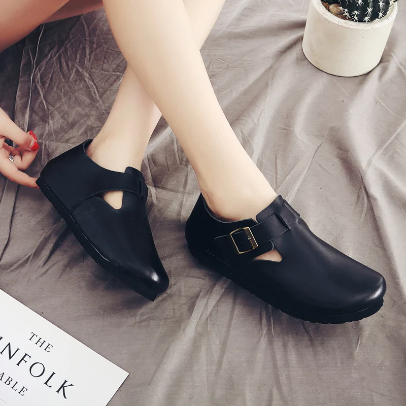 Careaymade-Retro thickened flat round head of cattlebelt buckle shoes, Leisure Flat All-Inclusive Students Outer Wear shoes