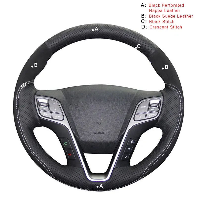 

Оплетка на руль автомобиля для Hyundai Santa Fe 2013-2018 ix45 2013 2014 2015 2016, авточехол, Стайлинг салона автомобиля