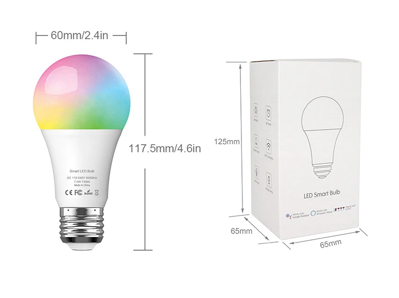 Tuya Smart Life Wifi умный светодиодный светильник, лампа E27 7,5 Вт 750Lm RGB+ 6500K холодный белый светильник, работает с Alexa Google Home IFTTT