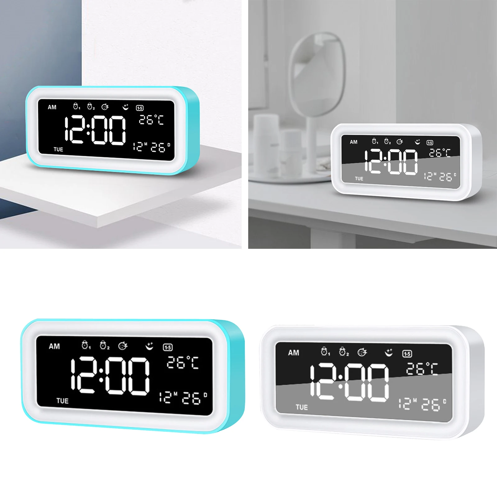 

Alarm Clock LED Display Digital Alarm Clock Snooze Night Light Clock Date Calendar Temperature for Bedroom Home Office Travel