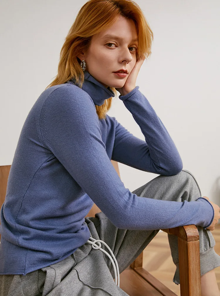 SuyaDream Women Winter Sweaters 100%Wool Turtleneck Plain Pullovers 2021 Fall Winter Comfortable Basic Sweaters for Woman