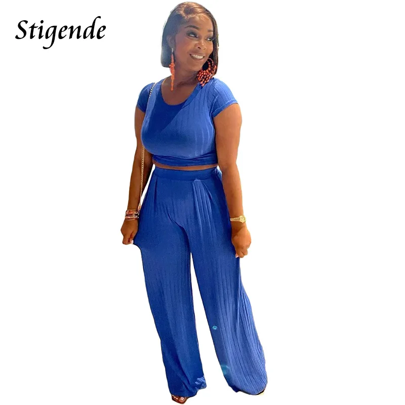 

Женский Повседневный комплект из двух предметов, футболка с круглым вырезом и брюки с широкими штанинами