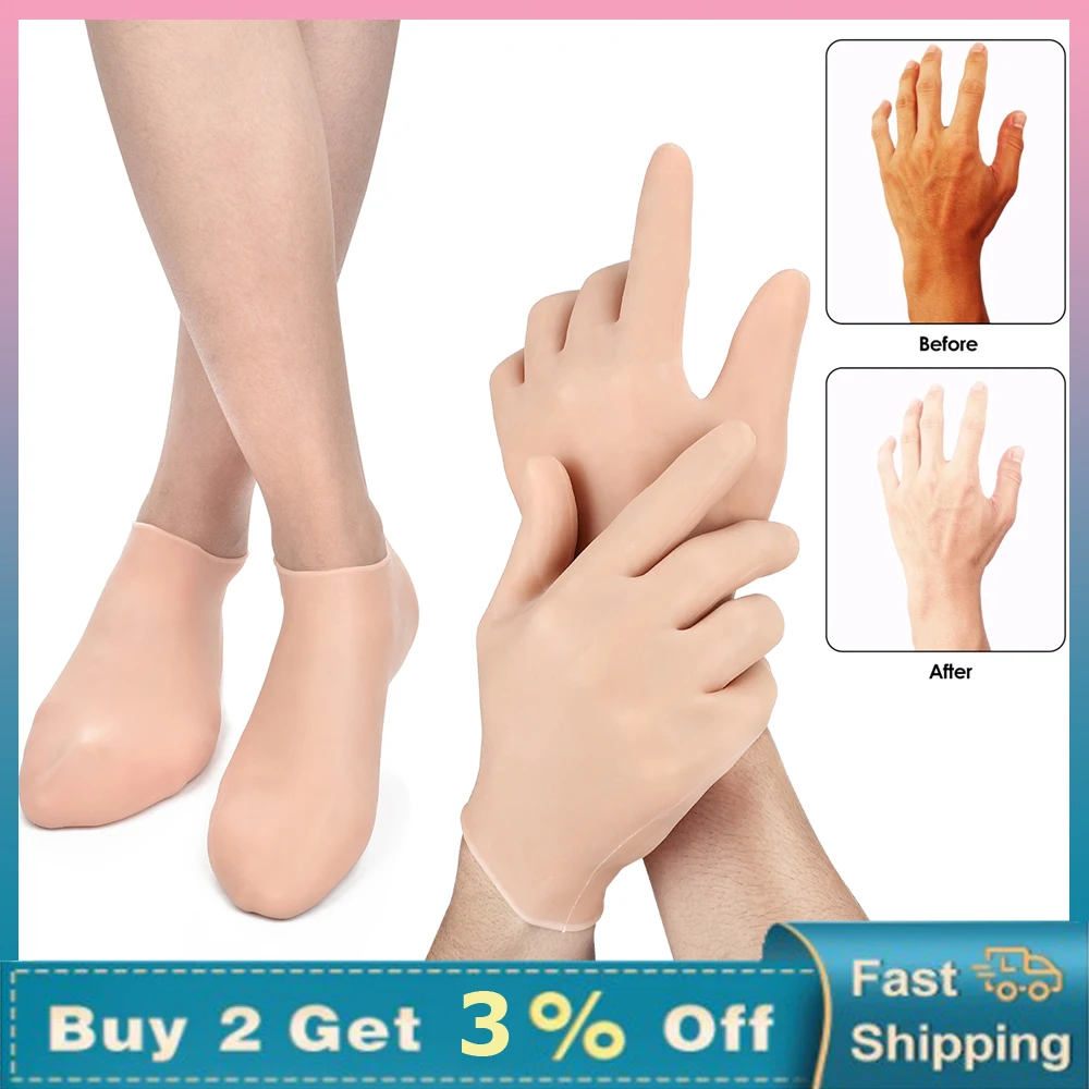 

1 pair Silicone Socks &Gloves Feet Care Spa Pedicure Heel Moisturizing Cracked Foot Protector Pain Relief Dead Skin Removal
