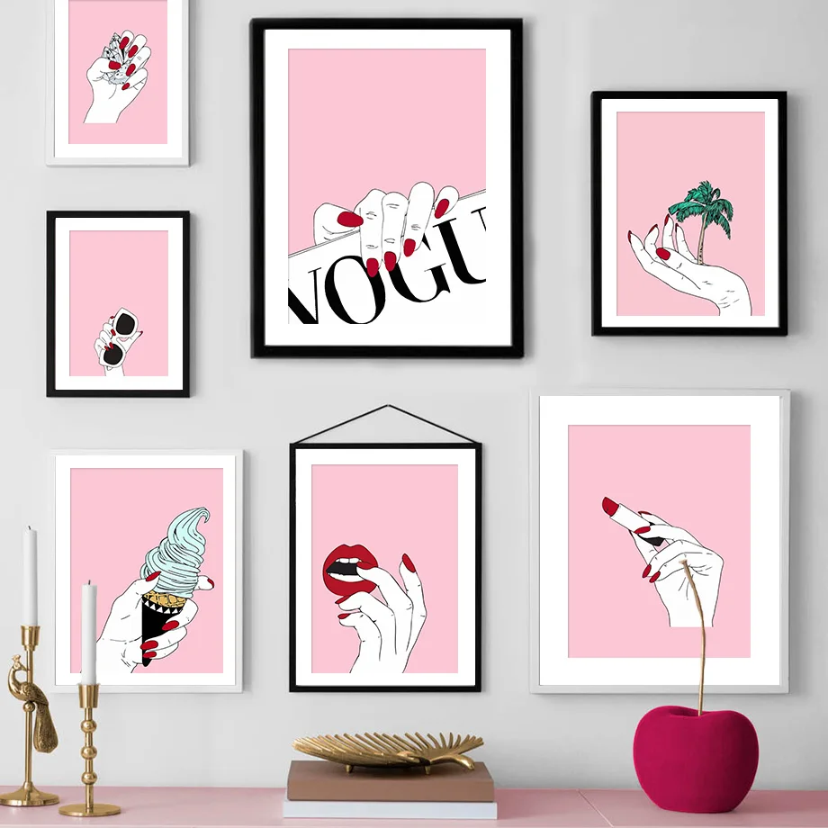 

Fashion Nail Lipstick Diamond Ring Salon Wall Art Canvas Painting Nordic Posters And Prints Wall Picture For Manicure Room Decor