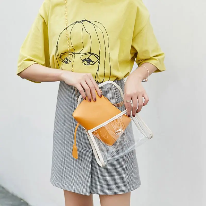 

Women Girls Transparent Small Handbag Chain Strap Shoulder Bag Fashion Summer Beach Purse Crossbody Tote
