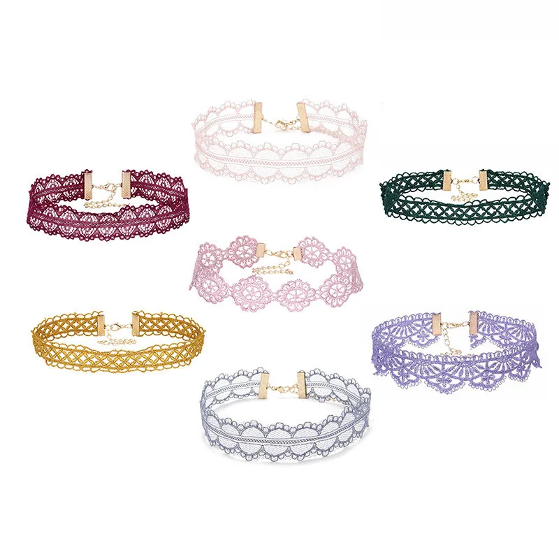 Милое и милое короткое ожерелье из кружева 6 цветов женское украшение для