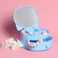 mini plastic box children drawer double jewelry storage box desktop cartoon dressing desktop earrings makeup mirror color cute