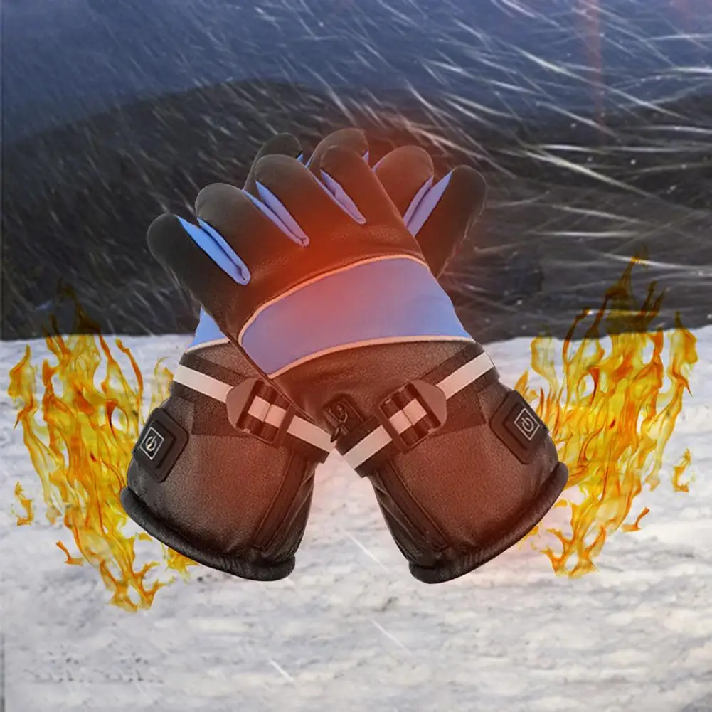 

Heating Gloves Touch Screen And Reflective Rechargeable Warming Motorcycle Gloves PU 5- Finger Cold Resist Winter Universal