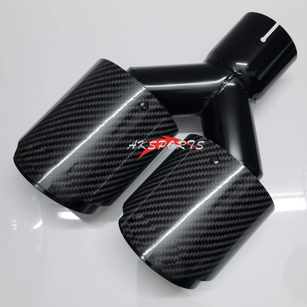 

1PC Right Side car Model Dual Twll Carbon fiber stainless steel universal glossy black exhaust pipe end muffler tip With A Logo
