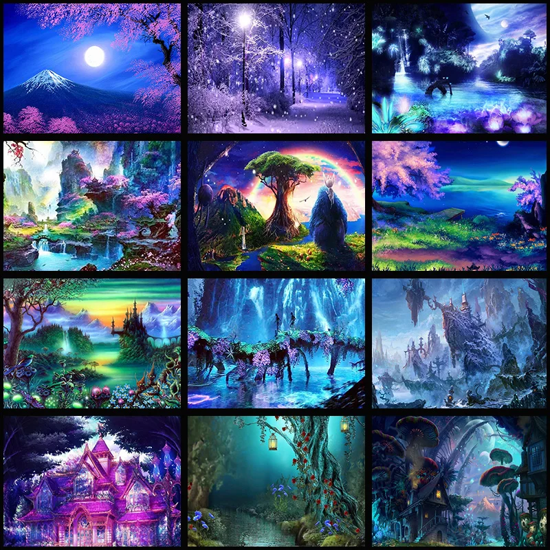 

5DDIY Diamond Painting Forest NightscapeStarry Sky Night Picture Full Drill Embroidery Mosaic Cross Stitch Home Dec Holiday Gift