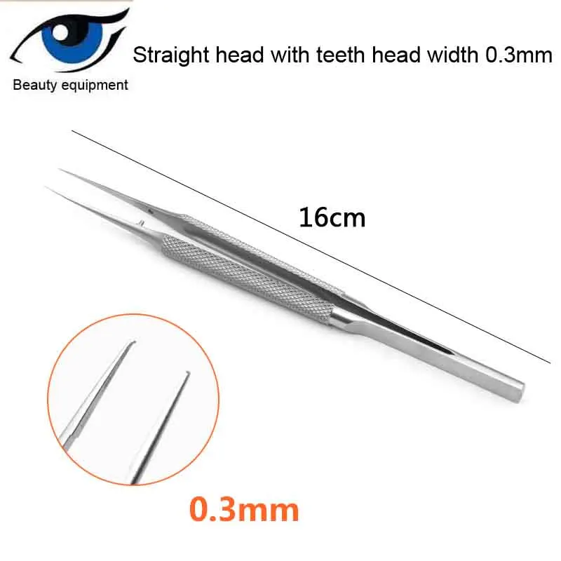 Микроскопический Пинцет из нержавеющей стали Угловая головка с прямыми зубцами