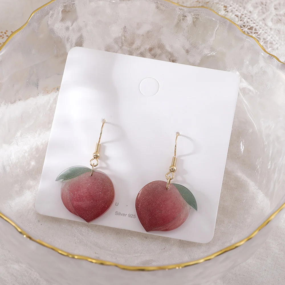 

SHANGZHIHUA Korean New Acrylic Summer Peach Earrings Pink Peach Ear Clip Girl Lovely Jewelry Push-back Zinc Alloy Punk Women