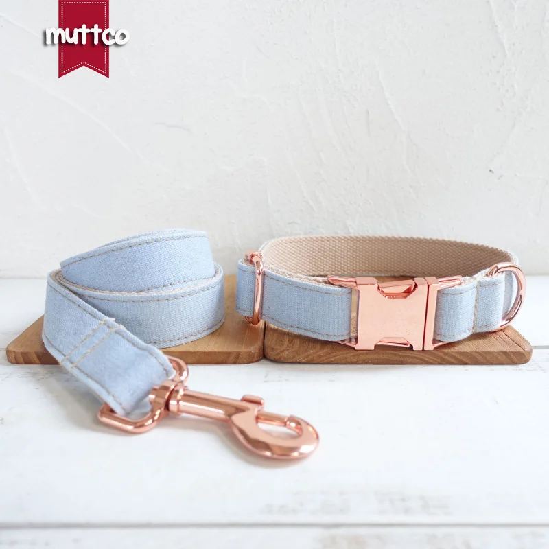 

MUTTCO retailing self-design collar THE LIGHT JEAN handmade collar wathet blue and white 5 sizes dog collar UDC034M