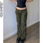 Rockmore винтажные джинсы с низкой посадкой женские лоскутные брюки карго с карманами уличные прямые джинсовые брюки Капри 90s гранж