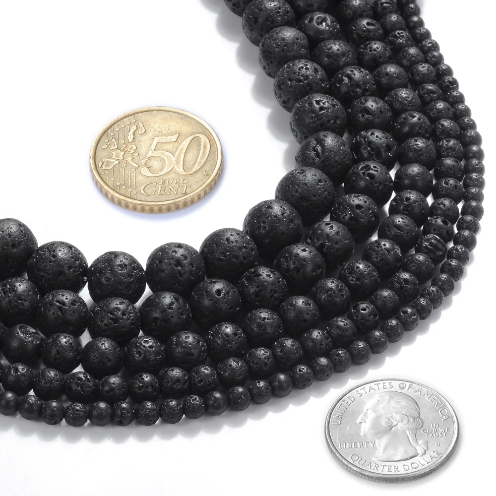 Оптовая продажа натуральный черный вулканическая лава Камень круглые бусины