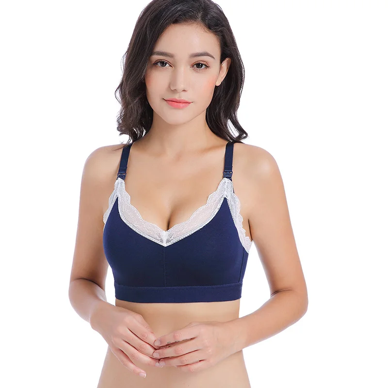 Navy Blue ZTOV кружева для беременных и кормящих бюстгальтеры хлопок Беременность Для женщин Грудное вскармливание белье бюстгальтер грудного вскармливания беременных одежда сна бюстгальтер - Цвет: Navy Blue