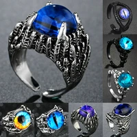 vintage punk crystal paw blue evil eyes ring cool opening adjustable rings for men women high quality party jewelry gift