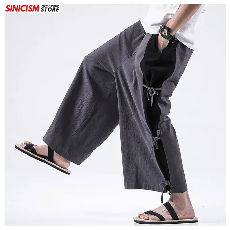 Sinicism Store 2020 мужские новые хлопковые льняные повседневные брюки винтажные широкие