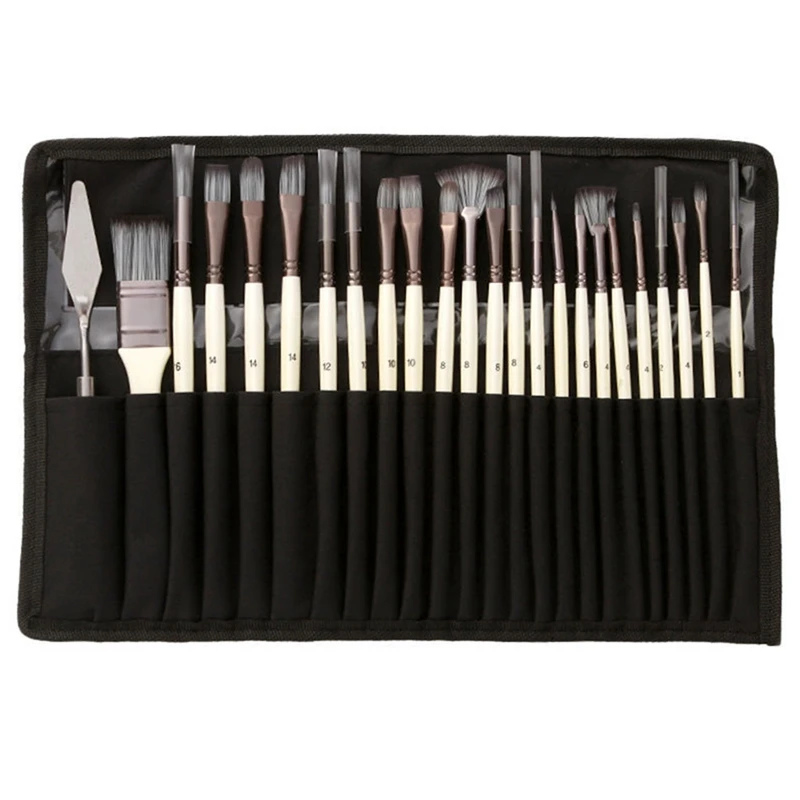 

24 Pcs Nylon Hair Watercolor Paint Brush Wooden Handle Scrubbing Scraper Acrylic Painting Art Brushes Supplies